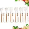imageEfar Cooking Utensils Set of 6 Silicone Kitchen Utensils with Wooden Handle Nonstick Cookware Friendly ampamp Heat Resistant Includes SpatulaLadleSlotted TurnerServing SpoonSpaghetti ServerBlackWhite
