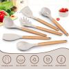 imageEfar Cooking Utensils Set of 6 Silicone Kitchen Utensils with Wooden Handle Nonstick Cookware Friendly ampamp Heat Resistant Includes SpatulaLadleSlotted TurnerServing SpoonSpaghetti ServerBlackKhaki