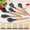 imageEfar Cooking Utensils Set of 6 Silicone Kitchen Utensils with Wooden Handle Nonstick Cookware Friendly ampamp Heat Resistant Includes SpatulaLadleSlotted TurnerServing SpoonSpaghetti ServerBlackGray