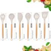 imageEfar Cooking Utensils Set of 6 Silicone Kitchen Utensils with Wooden Handle Nonstick Cookware Friendly ampamp Heat Resistant Includes SpatulaLadleSlotted TurnerServing SpoonSpaghetti ServerBlackKhaki