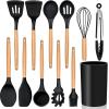 imageEfar Cooking Utensils Set of 6 Silicone Kitchen Utensils with Wooden Handle Nonstick Cookware Friendly ampamp Heat Resistant Includes SpatulaLadleSlotted TurnerServing SpoonSpaghetti ServerBlackBlack