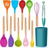 imageEfar Cooking Utensils Set of 6 Silicone Kitchen Utensils with Wooden Handle Nonstick Cookware Friendly ampamp Heat Resistant Includes SpatulaLadleSlotted TurnerServing SpoonSpaghetti ServerBlackMulticolor