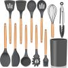 imageEfar Cooking Utensils Set of 6 Silicone Kitchen Utensils with Wooden Handle Nonstick Cookware Friendly ampamp Heat Resistant Includes SpatulaLadleSlotted TurnerServing SpoonSpaghetti ServerBlackGray