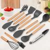 imageEfar Cooking Utensils Set of 6 Silicone Kitchen Utensils with Wooden Handle Nonstick Cookware Friendly ampamp Heat Resistant Includes SpatulaLadleSlotted TurnerServing SpoonSpaghetti ServerBlackGray