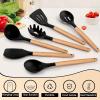 imageEfar Cooking Utensils Set of 6 Silicone Kitchen Utensils with Wooden Handle Nonstick Cookware Friendly ampamp Heat Resistant Includes SpatulaLadleSlotted TurnerServing SpoonSpaghetti ServerBlackBlack