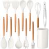 imageEfar Cooking Utensils Set of 6 Silicone Kitchen Utensils with Wooden Handle Nonstick Cookware Friendly ampamp Heat Resistant Includes SpatulaLadleSlotted TurnerServing SpoonSpaghetti ServerBlackWhite