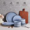 imageEfar Dinnerware Sets for 6 18Piece Stoneware Plates and Bowls Set Reactive Glaze Dinning Ware Dishes Set Microwave ampamp Dishwasher Safe  Seashell WhiteOcean Blue