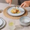 imageEfar Dinnerware Sets for 6 18Piece Stoneware Plates and Bowls Set Reactive Glaze Dinning Ware Dishes Set Microwave ampamp Dishwasher Safe  Seashell WhiteGlacier White