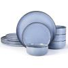 imageEfar Dinnerware Sets for 6 18Piece Stoneware Plates and Bowls Set Reactive Glaze Dinning Ware Dishes Set Microwave ampamp Dishwasher Safe  Seashell WhiteOcean Blue