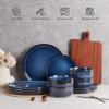 imageEfar Dinnerware Sets for 6 18Piece Stoneware Plates and Bowls Set Reactive Glaze Dinning Ware Dishes Set Microwave ampamp Dishwasher Safe  Seashell WhiteDeep Sea Blue