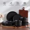 imageEfar Dinnerware Sets for 6 18Piece Stoneware Plates and Bowls Set Reactive Glaze Dinning Ware Dishes Set Microwave ampamp Dishwasher Safe  Seashell WhiteMatte Black