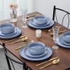 imageEfar Dinnerware Sets for 6 18Piece Stoneware Plates and Bowls Set Reactive Glaze Dinning Ware Dishes Set Microwave ampamp Dishwasher Safe  Seashell WhiteOcean Blue