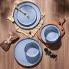 imageEfar Dinnerware Sets for 6 18Piece Stoneware Plates and Bowls Set Reactive Glaze Dinning Ware Dishes Set Microwave ampamp Dishwasher Safe  Seashell WhiteOcean Blue