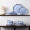 imageEfar Dinnerware Sets for 6 18Piece Stoneware Plates and Bowls Set Reactive Glaze Dinning Ware Dishes Set Microwave ampamp Dishwasher Safe  Seashell WhiteOcean Blue