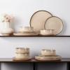 imageEfar Dinnerware Sets for 6 18Piece Stoneware Plates and Bowls Set Reactive Glaze Dinning Ware Dishes Set Microwave ampamp Dishwasher Safe  Seashell WhiteSandy Beige