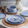 imageEfar Dinnerware Sets for 6 18Piece Stoneware Plates and Bowls Set Reactive Glaze Dinning Ware Dishes Set Microwave ampamp Dishwasher Safe  Seashell WhiteOcean Blue