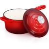 imageEfar Enameled Cast Iron Sauce Pan 2 Quart Dutch Oven Saucepan with Lid Small Sauce Pot for Cooking Boiling Healthy ampamp Non Toxic Induction ampamp Oven Safe OrangeRed