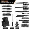 imageEfar Knife Set with Block 15 Pieces Kitchen Knife Block Set with Sharpener High Carbon Stainless Steel Sharp Chef Knife Set with Ergonomic Handles Anti Rust BlackBlack