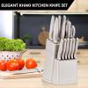 imageEfar Knife Set with Block 15 Pieces Kitchen Knife Block Set with Sharpener High Carbon Stainless Steel Sharp Chef Knife Set with Ergonomic Handles Anti Rust BlackKhaki