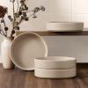 imageEfar Pasta Bowls Set of 4 35oz Ceramic Large Salad Bowl Plates for Serving Soup Dinner Shallow Stoneware Pasta Plate Microwave ampamp Dishwasher Safe Speckled KhakiBright Khaki
