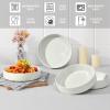 imageEfar Pasta Bowls Set of 4 35oz Ceramic Large Salad Bowl Plates for Serving Soup Dinner Shallow Stoneware Pasta Plate Microwave ampamp Dishwasher Safe Speckled KhakiStone White