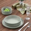 imageEfar Pasta Bowls Set of 4 35oz Ceramic Large Salad Bowl Plates for Serving Soup Dinner Shallow Stoneware Pasta Plate Microwave ampamp Dishwasher Safe Speckled KhakiMist Green