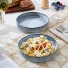 imageEfar Pasta Bowls Set of 4 35oz Large Salad Bowl Plate for Dinner Serving Soup Wide ampamp Shallow Ceramic Stoneware Pasta Plates Microwave ampamp Dishwasher Safe Reactive Glaze Textured Stripes Dusty BlueDusty Blue