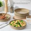 imageEfar Pasta Bowls Set of 4 35oz Large Salad Bowl Plate for Dinner Serving Soup Wide ampamp Shallow Ceramic Stoneware Pasta Plates Microwave ampamp Dishwasher Safe Reactive Glaze Textured Stripes Dusty BlueCaramel Khaki