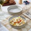imageEfar Pasta Bowls Set of 4 35oz Large Salad Bowl Plate for Dinner Serving Soup Wide ampamp Shallow Ceramic Stoneware Pasta Plates Microwave ampamp Dishwasher Safe Reactive Glaze Textured Stripes Dusty BlueCreamy Beige