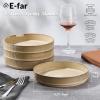 imageEfar Pasta Bowls Set of 4 35oz Large Salad Bowl Plate for Dinner Serving Soup Wide ampamp Shallow Ceramic Stoneware Pasta Plates Microwave ampamp Dishwasher Safe Reactive Glaze Textured Stripes Dusty BlueCaramel Khaki