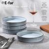 imageEfar Pasta Bowls Set of 4 35oz Large Salad Bowl Plate for Dinner Serving Soup Wide ampamp Shallow Ceramic Stoneware Pasta Plates Microwave ampamp Dishwasher Safe Reactive Glaze Textured Stripes Dusty BlueDusty Blue