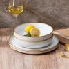 imageEfar Pasta Bowls Set of 4 35oz Large Salad Bowls for Serving Wide and Shallow Ceramic Plates for Kitchen Double Reactive Glaze Microwave and Dishwasher Safe Ocean BlueSeashell White