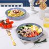 imageEfar Pasta Bowls Set of 4 35oz Large Salad Bowls for Serving Wide and Shallow Ceramic Plates for Kitchen Double Reactive Glaze Microwave and Dishwasher Safe Ocean BlueBlue