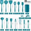 imageEfar Silicone Cooking Utensils Set 24Pcs Heat Resistant Kitchen Utensil with Holder Silicone Kitchen Tools with Spatula Turner Spoon Tongs Whisk NonToxic ampamp Dishwasher Safe KhakiBlue
