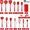 imageEfar Silicone Cooking Utensils Set 24Pcs Heat Resistant Kitchen Utensil with Holder Silicone Kitchen Tools with Spatula Turner Spoon Tongs Whisk NonToxic ampamp Dishwasher Safe KhakiRed