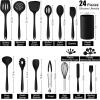 imageEfar Silicone Cooking Utensils Set 24Pcs Heat Resistant Kitchen Utensil with Holder Silicone Kitchen Tools with Spatula Turner Spoon Tongs Whisk NonToxic ampamp Dishwasher Safe KhakiBlack