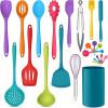 imageEfar Silicone Cooking Utensils Set 24Pcs Heat Resistant Kitchen Utensil with Holder Silicone Kitchen Tools with Spatula Turner Spoon Tongs Whisk NonToxic ampamp Dishwasher Safe KhakiColorful