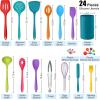 imageEfar Silicone Cooking Utensils Set 24Pcs Heat Resistant Kitchen Utensil with Holder Silicone Kitchen Tools with Spatula Turner Spoon Tongs Whisk NonToxic ampamp Dishwasher Safe KhakiColorful