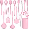 imageEfar Silicone Cooking Utensils Set 24Pcs Heat Resistant Kitchen Utensil with Holder Silicone Kitchen Tools with Spatula Turner Spoon Tongs Whisk NonToxic ampamp Dishwasher Safe KhakiPink