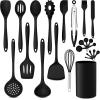 imageEfar Silicone Cooking Utensils Set 24Pcs Heat Resistant Kitchen Utensil with Holder Silicone Kitchen Tools with Spatula Turner Spoon Tongs Whisk NonToxic ampamp Dishwasher Safe KhakiBlack