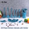 imageEfar Silicone Cooking Utensils Set 25 Piece Kitchen Utensils with Holder Non Toxic Kitchen Tools Spatula Turner Spoon Ladle Heat Resistant ampamp Dishwasher Safe  KhakiBlue
