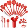 imageEfar Silicone Cooking Utensils Set 25 Piece Kitchen Utensils with Holder Non Toxic Kitchen Tools Spatula Turner Spoon Ladle Heat Resistant ampamp Dishwasher Safe  KhakiRed