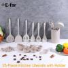 imageEfar Silicone Cooking Utensils Set 25 Piece Kitchen Utensils with Holder Non Toxic Kitchen Tools Spatula Turner Spoon Ladle Heat Resistant ampamp Dishwasher Safe  KhakiKhaki