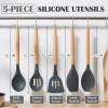 imageEfar Silicone Cooking Utensils Set 446 Heat Resistant 10PCS Kitchen Utensils Set with Wooden Handle for Nonstick Cookware Kitchen Tools Spatula Whisk Tongs Ladle Nontoxic ampamp Healthy WhiteGray