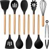 imageEfar Silicone Cooking Utensils Set 446 Heat Resistant 10PCS Kitchen Utensils Set with Wooden Handle for Nonstick Cookware Kitchen Tools Spatula Whisk Tongs Ladle Nontoxic ampamp Healthy WhiteBlack