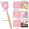 imageEfar Silicone Cooking Utensils Set 446 Heat Resistant 10PCS Kitchen Utensils Set with Wooden Handle for Nonstick Cookware Kitchen Tools Spatula Whisk Tongs Ladle Nontoxic ampamp Healthy WhitePink