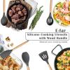 imageEfar Silicone Cooking Utensils Set 446 Heat Resistant 10PCS Kitchen Utensils Set with Wooden Handle for Nonstick Cookware Kitchen Tools Spatula Whisk Tongs Ladle Nontoxic ampamp Healthy WhiteGray