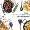 imageEfar Silicone Cooking Utensils Set 446 Heat Resistant 10PCS Kitchen Utensils Set with Wooden Handle for Nonstick Cookware Kitchen Tools Spatula Whisk Tongs Ladle Nontoxic ampamp Healthy WhiteGray