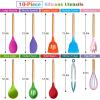 imageEfar Silicone Cooking Utensils Set 446 Heat Resistant 10PCS Kitchen Utensils Set with Wooden Handle for Nonstick Cookware Kitchen Tools Spatula Whisk Tongs Ladle Nontoxic ampamp Healthy WhiteMulticolor