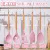 imageEfar Silicone Cooking Utensils Set 446 Heat Resistant 10PCS Kitchen Utensils Set with Wooden Handle for Nonstick Cookware Kitchen Tools Spatula Whisk Tongs Ladle Nontoxic ampamp Healthy WhitePink